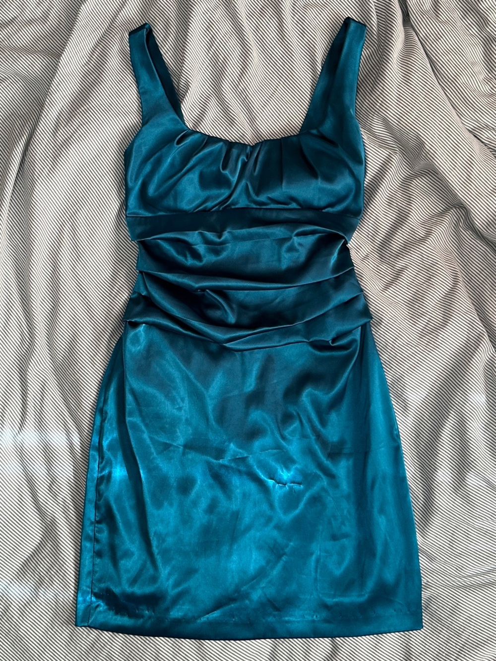 B. Smart Teal Satin Midi Dress